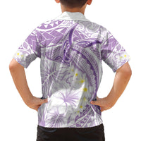Polynesia Humpback Whale Family Matching Off The Shoulder Long Sleeve Dress and Hawaiian Shirt Tropical Plumeria Lavender LT7 - Polynesian Pride