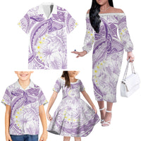 Polynesia Humpback Whale Family Matching Off The Shoulder Long Sleeve Dress and Hawaiian Shirt Tropical Plumeria Lavender LT7 - Polynesian Pride