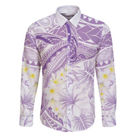 Polynesia Humpback Whale Family Matching Off The Shoulder Long Sleeve Dress and Hawaiian Shirt Tropical Plumeria Lavender LT7 Dad's Shirt - Long Sleeve Lavender - Polynesian Pride