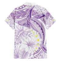 Polynesia Humpback Whale Family Matching Off Shoulder Short Dress and Hawaiian Shirt Tropical Plumeria Lavender LT7 - Polynesian Pride