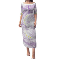 Polynesia Humpback Whale Family Matching Puletasi and Hawaiian Shirt Tropical Plumeria Lavender LT7 Mom's Dress Lavender - Polynesian Pride