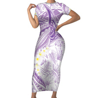 Polynesia Humpback Whale Family Matching Short Sleeve Bodycon Dress and Hawaiian Shirt Tropical Plumeria Lavender LT7 Mom's Dress Lavender - Polynesian Pride