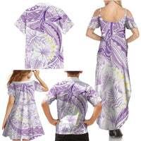 Polynesia Humpback Whale Family Matching Summer Maxi Dress and Hawaiian Shirt Tropical Plumeria Lavender LT7 - Polynesian Pride