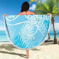 Aotearoa Maori Koru Curves Beach Blanket Silver Ferns - Turquoise