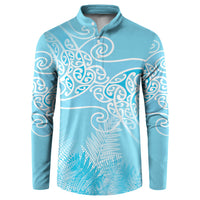Aotearoa Maori Koru Curves Button Sweatshirt Silver Ferns - Turquoise