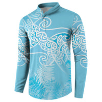Aotearoa Maori Koru Curves Button Sweatshirt Silver Ferns - Turquoise