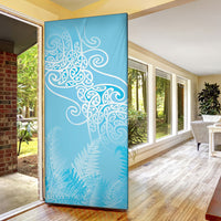 Aotearoa Maori Koru Curves Door Cover Silver Ferns - Turquoise