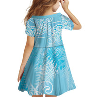 Aotearoa Maori Koru Curves Family Matching Long Sleeve Bodycon Dress and Hawaiian Shirt Silver Ferns - Turquoise LT7 - Polynesian Pride