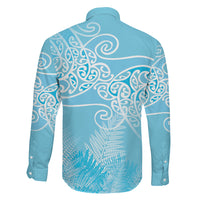 Aotearoa Maori Koru Curves Family Matching Off Shoulder Maxi Dress and Hawaiian Shirt Silver Ferns - Turquoise LT7 - Polynesian Pride