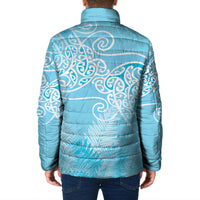Aotearoa Maori Koru Curves Padded Jacket Silver Ferns - Turquoise