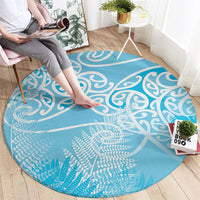 Aotearoa Maori Koru Curves Round Carpet Silver Ferns - Turquoise