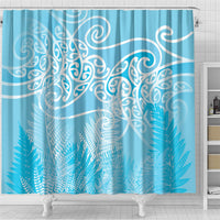 Aotearoa Maori Koru Curves Shower Curtain Silver Ferns - Turquoise