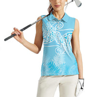 Aotearoa Maori Koru Curves Women Sleeveless Polo Shirt Silver Ferns - Turquoise