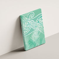 Aotearoa Maori Koru Curves Canvas Wall Art Silver Ferns - Mint