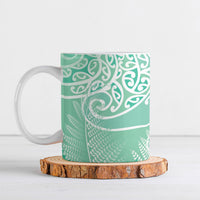 Aotearoa Maori Koru Curves Ceramic Mug Silver Ferns - Mint