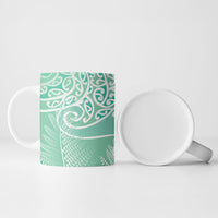 Aotearoa Maori Koru Curves Ceramic Mug Silver Ferns - Mint