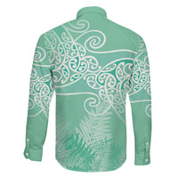 Aotearoa Maori Koru Curves Family Matching Off Shoulder Short Dress and Hawaiian Shirt Silver Ferns - Mint LT7 - Polynesian Pride