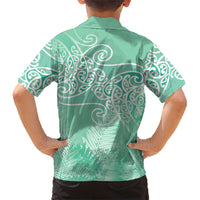 Aotearoa Maori Koru Curves Family Matching Summer Maxi Dress and Hawaiian Shirt Silver Ferns - Mint LT7 - Polynesian Pride