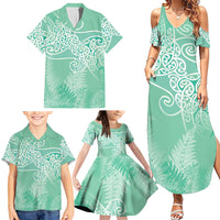Aotearoa Maori Koru Curves Family Matching Summer Maxi Dress and Hawaiian Shirt Silver Ferns - Mint LT7 - Polynesian Pride