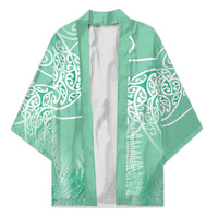 Aotearoa Maori Koru Curves Kimono Silver Ferns - Mint