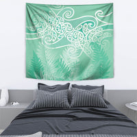 Aotearoa Maori Koru Curves Tapestry Silver Ferns - Mint