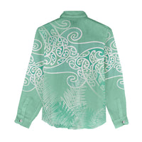 Aotearoa Maori Koru Curves Women Casual Shirt Silver Ferns - Mint