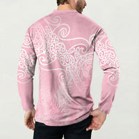 Aotearoa Maori Koru Curves Button Sweatshirt Silver Ferns - Rose Pink