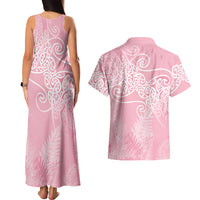 Aotearoa Maori Koru Curves Couples Matching Tank Maxi Dress and Hawaiian Shirt Silver Ferns - Rose Pink LT7 - Polynesian Pride