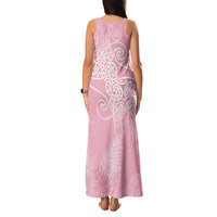 Aotearoa Maori Koru Curves Family Matching Tank Maxi Dress and Hawaiian Shirt Silver Ferns - Rose Pink LT7 - Polynesian Pride