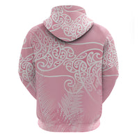 Aotearoa Maori Koru Curves Hoodie Silver Ferns - Rose Pink
