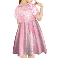 Aotearoa Maori Koru Curves Kid Short Sleeve Dress Silver Ferns - Rose Pink