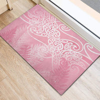 Aotearoa Maori Koru Curves Rubber Doormat Silver Ferns - Rose Pink
