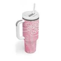 Aotearoa Maori Koru Curves Tumbler With Handle Silver Ferns - Rose Pink
