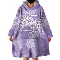 Aotearoa Maori Koru Curves Wearable Blanket Hoodie Silver Ferns - Amethyst