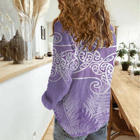 Aotearoa Maori Koru Curves Women Casual Shirt Silver Ferns - Amethyst