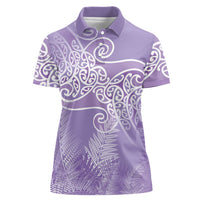 Aotearoa Maori Koru Curves Women Polo Shirt Silver Ferns - Amethyst