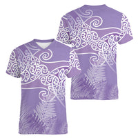 Aotearoa Maori Koru Curves Women V-Neck T-Shirt Silver Ferns - Amethyst