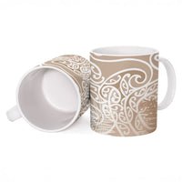 Aotearoa Maori Koru Curves Ceramic Mug Silver Ferns - Mocha