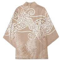 Aotearoa Maori Koru Curves Kimono Silver Ferns - Mocha