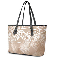 Aotearoa Maori Koru Curves Leather Tote Bag Silver Ferns - Mocha