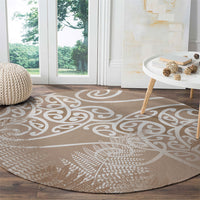 Aotearoa Maori Koru Curves Round Carpet Silver Ferns - Mocha