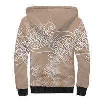 Aotearoa Maori Koru Curves Sherpa Hoodie Silver Ferns - Mocha