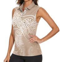 Aotearoa Maori Koru Curves Women Sleeveless Polo Shirt Silver Ferns - Mocha