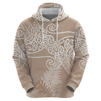 Aotearoa Maori Koru Curves Zip Hoodie Silver Ferns - Mocha