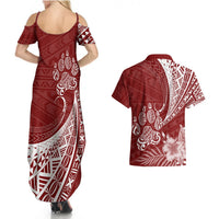 Personalised Polynesian Pacific Bulldog Couples Matching Summer Maxi Dress and Hawaiian Shirt With Red Hawaii Tribal Tattoo Patterns LT7 - Polynesian Pride