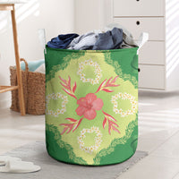 Hawaii Quilt Inspired Collection Aloha Flowers Laundry Basket Plumeria - Ti Leaf Lei LT7 Green - Polynesian Pride