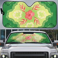 Hawaii Quilt Inspired Collection Aloha Flowers Auto Sun Shade Plumeria - Ti Leaf Lei LT7 Green - Polynesian Pride