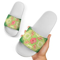 Hawaii Quilt Inspired Collection Aloha Flowers Slide Sandals Plumeria - Ti Leaf Lei LT7 - Polynesian Pride