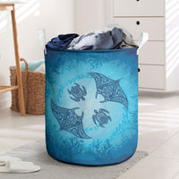 Hawaii Quilt Inspired Collection Aloha Sea Laundry Basket Manta Ray and Turtles LT7 Cerulean - Polynesian Pride