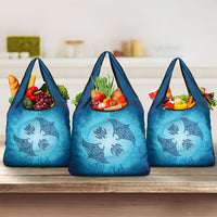 Hawaii Quilt Inspired Collection Aloha Sea Grocery Bag Manta Ray and Turtles LT7 3-pack One Size Cerulean - Polynesian Pride